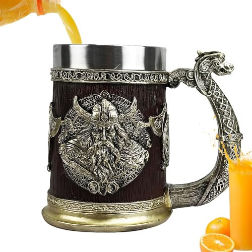 YNPQTDS Taza De Cerveza Vikinga Nórdica Medieval - Barril De Whisky De Acero Inoxidable De 600 Ml - Taza Fresca De Café