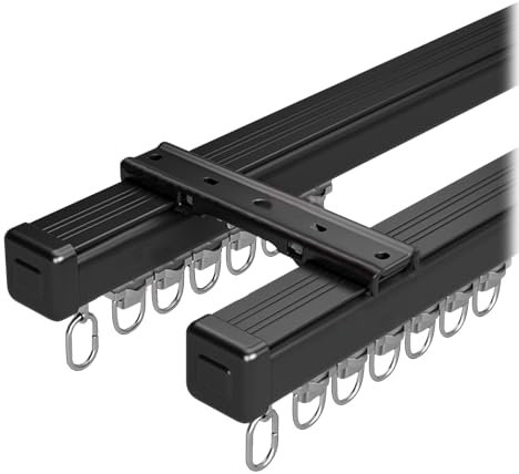 Binario Resistente per Tende a Soffitto in Alluminio Bastoni per Tende Doppio Binario Montato a Soffitto Binario con Montaggio Accessori per Doccia Camper Finestre(Nero,7.54ft/230cm)