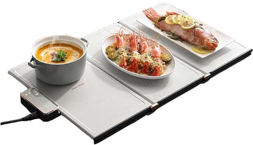 Plato calentador de alimentos con control de temperatura ajustable, bandeja de calentamiento eléctrica para bufés, fiestas, catering, placa caliente plegable para un uso versátil