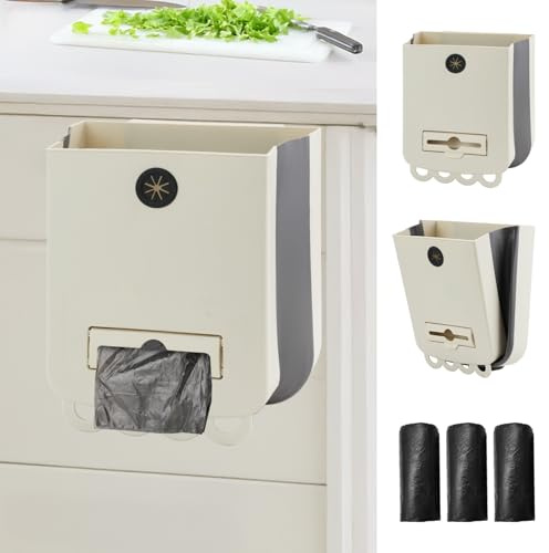 Jiayaus Cestino da Cucina Pieghevole da 10L, Pattumiera Sospesa con 3 Sacchetti, Cestino Raccolta Rifiuti da Parete per Cucina, Camper e Bagno