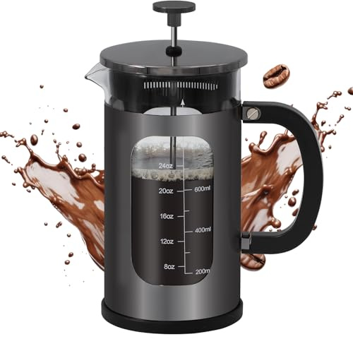 Panana French Press Coffee Maker with Stainless Steel Filter, 1000ml Large Capacity for Office & Home Use, Durable Borosilicate Glass & Stainless Steel Frame (A-Grey)