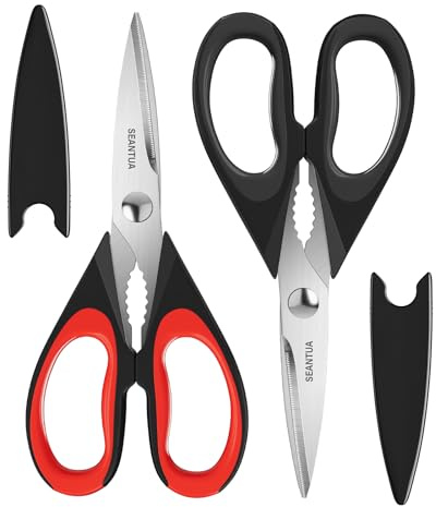 2 Paires Ciseaux de Cuisine Tout Usage, Ciseaux Cuisine Robustes pour Viande, Poisson, Volaille, Herbes, Ciseau Alimentaires Lavables au Lave-vaisselle, Ciseau en Acier Inoxydable pour La Cuisine.
