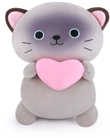 Siamese Cat Plush Pillow Stuffed Cat Stuffed Animal Plush Pillow Cute Plush Kitten Animal Toy Hugging Pillow For Lover Cushion Pillows Cuddly Toy Soft Toys Heart for Boys Girls Present 13.7 inch