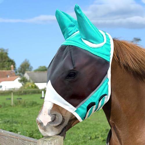 Horse Fly Mask, Adjustable Fly Masks for Horses, Elasticity Omfortable Big Eye Distance Mosquito Proof (L)