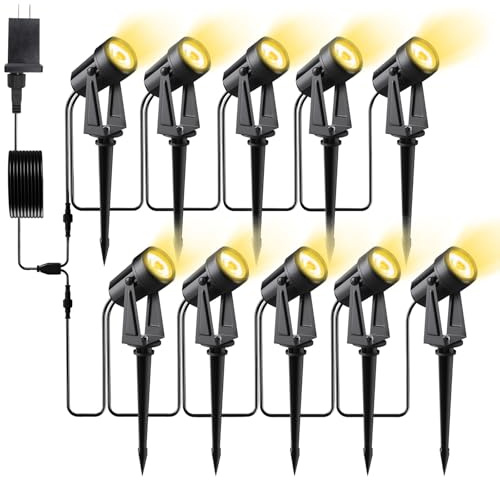 Pogestrand Low Voltage Landscape Lighting,10 Pack Outdoor LED Landscape Spotlights with Transformer 27V Garden Lights Pathway Lights IP65 Waterproof 3000K Warm White