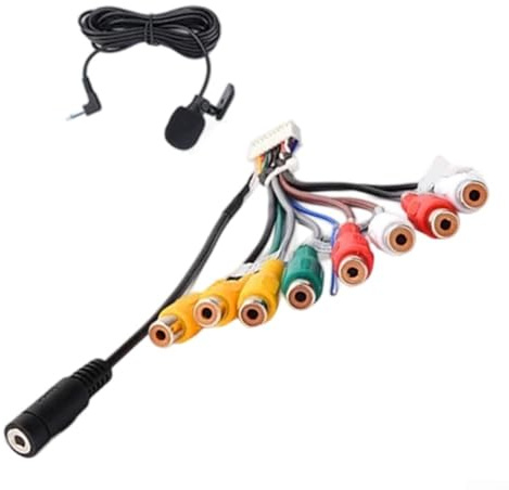 ZiStarlilife Câble adaptateur auxiliaire stéréo de voiture avec microphone de sortie RCA pour système audio radio de voiture, appels mains libres, compatible avec Junsun