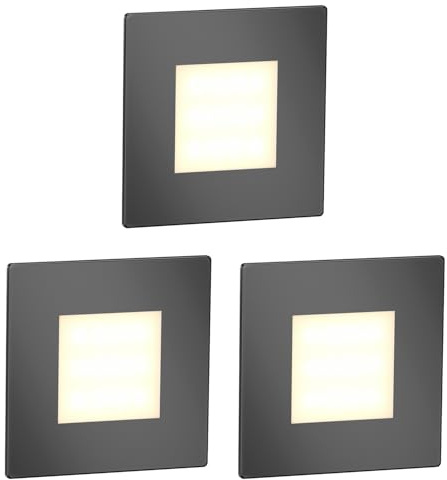 ledscom.de 3x LED-trappbelysning/väggarmatur FEX för inomhus- och utomhusbruk, fyrkantig, antracit, 85 x 85 mm, varmvitt