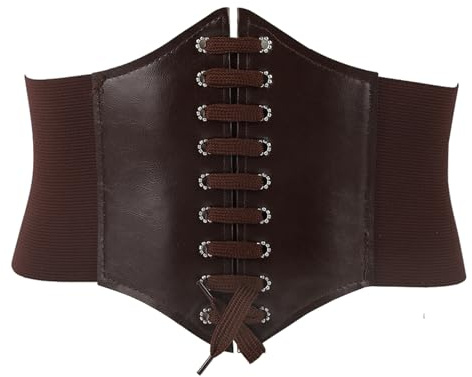 Vryth Brown Corset Belt for Women Halloween Pirate Tie Waist Belts Elastic Wide Lace-up Underbust, Ladies Adult Body Waspie Belt for Cosplay Retro Theme Party, Steampunk, Gothic