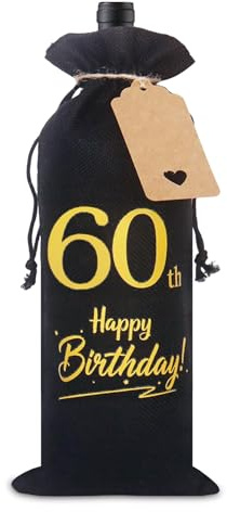 60th Birthday Gifts for Men, Decorative 60th Birthday Wine Bottle Bag with Tag and Drawstring for Mens' 60th Birthday Gifts