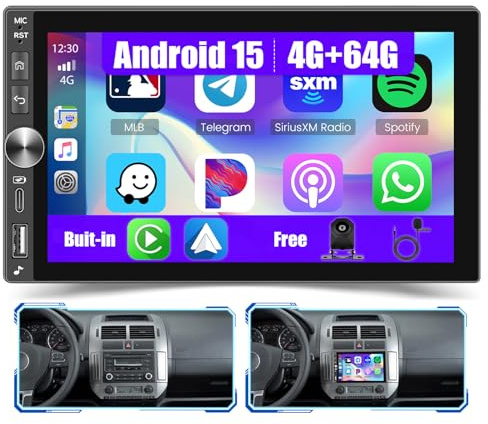 Inefala Android 15 4G+64G Autoradio 2 DIN avec CarPlay sans Fil Android Auto, 7 Écran Tactile Poste Radio Voiture Bluetooth avec RDS/FM Radio, SWC, EQ, MIC, Caméra Arrière
