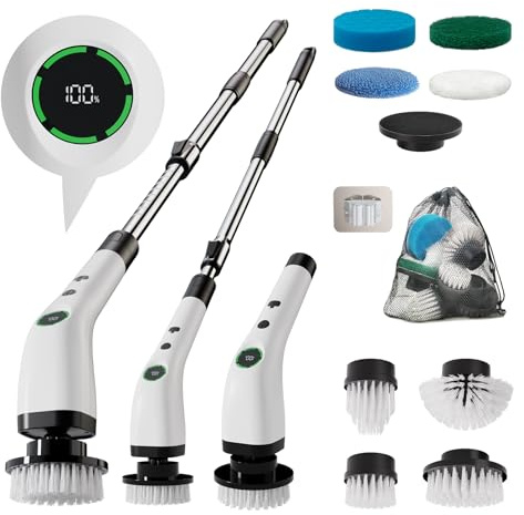 Swyprrix Electric Bathroom Cleaning Brush, Cordless Spin Scrubber Full Body Waterproof IPX7 with Adjustable Handle, 8 Replaceable Brush Heads for Bathtub/Kitchen/Window/Home -SD-CTB01