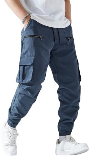 PADOLA Pantalones para Hombre Pants de Casual Trabajo Elásticos Jogging Pantalón Ajuste con Bolsillos Cremallera(XL,Azul)