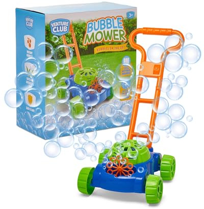 Venture Club Bubble Mower for Kids & Toddlers, Aged 3+ | Push Along Bubble Machine with Refill Solution, Lawn Mower Bubbles, Garden Toys & Games for Outdoor Play, Party Fun