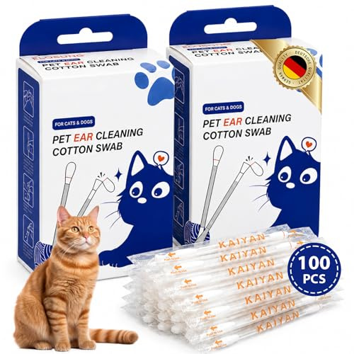 100 Piezas Hisopos De Algodón para Mascotas, Limpiador De Oídos para Perros, Contiene Gotas los Oídos, Envase individual, Diseño Doble Cabeza Aplicable Mascotas, Perros, Gatos Cuidado Auricular