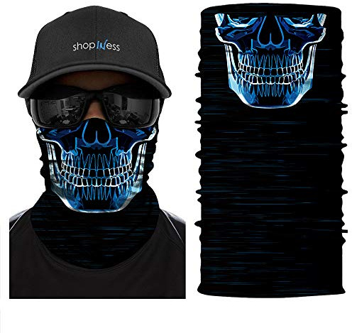 ShopINess Braga de Cuello Calavera Multifunción – Bandana Tubular Unisex para Moto, Deporte y Outdoor | Pañuelo Pasamontañas Transpirable con Protección Solar UPF 40+ | Halloween y Carnaval (Scanner)