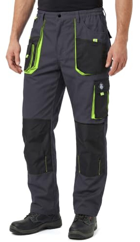 Stenso Kastor Pantaloni da Lavoro Uomo - Pantaloni Cargo Uomo Estivi con Tasche Literali - Grigio/Nero/Verde - 48