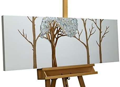 KunstLoft Wanddeko Holz rustikal | 100% HANDGEFERTIGT | 120x40x3,5cm | Holzbild 'Ewiger Frühling' | Wald & Bäume | Braun | Wandbild Holz