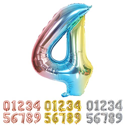 Ponmoo Foil Balloon Number 4 Gradient Blue, Giant Numbers 0 1 2 3 4 5 6 7 8 9 10-19 20-29 30-39 40-49 50-60-70-80-90-100, Large Balloons for Wedding Anniversary Birthday Party Decoration