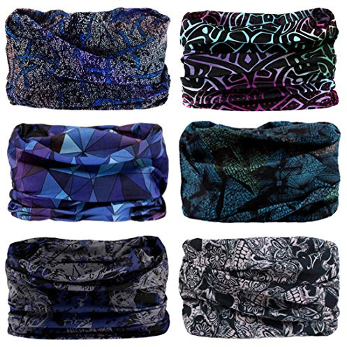 Bandana Multifonctions Couvre-Chef sans Soudure - 6 PCS Elastique Tube Bandeaux Echarpe Gaiter Balaclava Masque pour Yoga Course à Pied Randonnée Cyclisme