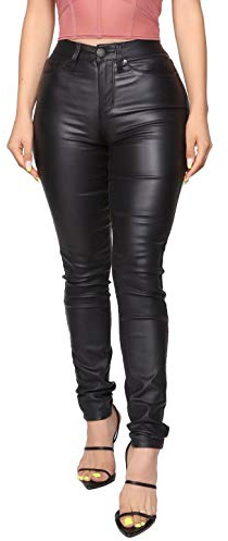 WAYRUNZ Womens High Waisted Stretch Faux Leather Pants PU Coated Legging Juniors (13) Black