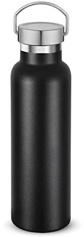 Volhoply Black Stainless Steel Water Bottles,600 ML Vacuum Insulated Double Wall Travel Bottle with Leak Proof Lid of Handle,Metal Reusable Standard Mouth Flask for School,Hikers,Gift