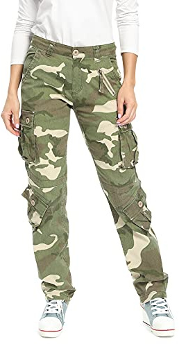 Femme Pantalon Cargo avec Plusieurs Poches Pantalon de Combat Décontracté en Coton Camouflage Militaire Tactique Extérieur Randonnée | Pantalon tactique militaire, décontracté, sans ceinture incluse, pour la randonnée, la marche, les voyages