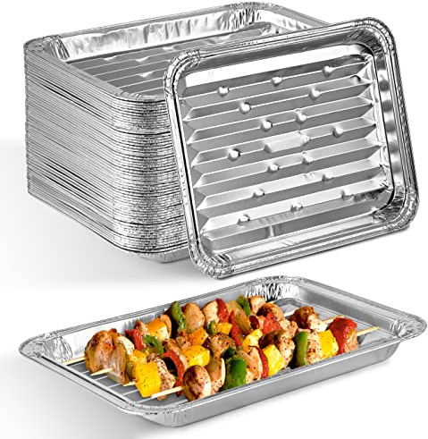 Stock Your Home Disposable Aluminum Foil Broiler Pan for Oven (25 Pack) Sheet Pans for Grilling, Roasting Rack, Trays with Ribbed Surface for BBQ Grill-Like Texture