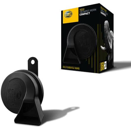 HELLA 3FG 011 225-241 Trumpet Horn - HELLA ESSENTIAL HORN TE22 - 12V - 110dB(A) - Frequency Range: 500Hz - High Tone - Electric - ECE - Housing Colour: Black - Quantity: 1