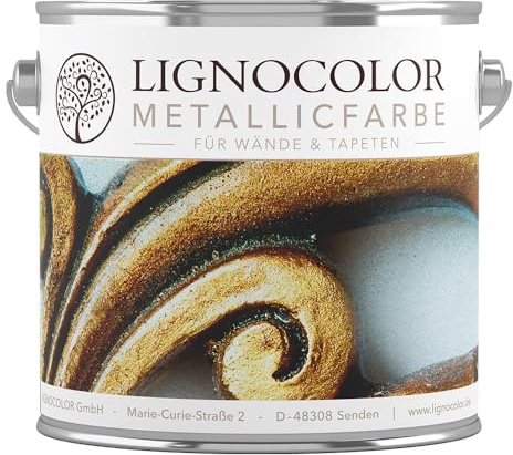 Lignocolor Metallic Wandfarbe| effektvoll glänzende Metallicfarbe für Wände, Tapeten uvm. | viele Farbtöne verfügbar (Classic Gold, 2,5 L)