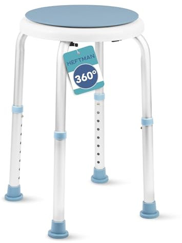 HEFTMAN Taburete redondo de ducha – Taburete de baño de fácil montaje con asiento giratorio de 360°, 8 ajustes de altura, asientos de ducha para ancianos, embarazadas, discapacitados, lesionados, pies