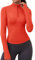iWoo Sportshirt Damen Gym Top Langarmshirt Atmungsaktiv Laufshirt Half Zip Sweatshirt Funktionsshirt mit Halbem Reißverschluss und Daumenloch Orange M