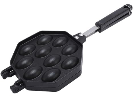 Bubble Waffle Maker Pan, Aluminum Alloy Anti Stick Egg Waffle Pan with Wooden Handles, Waffle Cake Pot for Breakfast Lunch, Egg Bubble Pan for Home Kitchen, Even Heating
