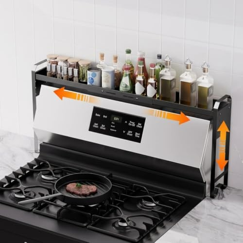 WOCHUANGSI Kitchen Spice Rack Over The Stove, Shelf for Back of Stove,Black