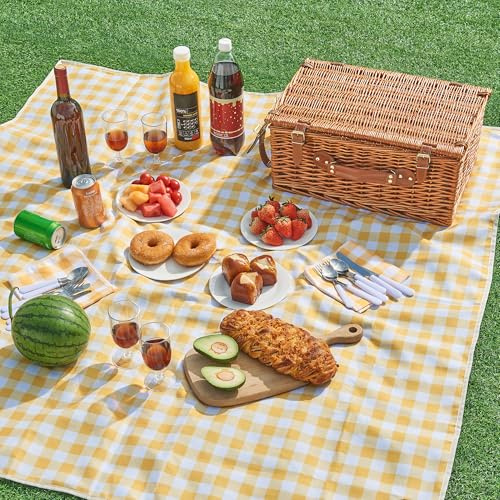 casa.pro Cestino da Picnic per 4 Persone in Rami di Salice con Borsa Termica Coperta e Accessori Completi Design a Valigia con Coperchio Ribaltabile