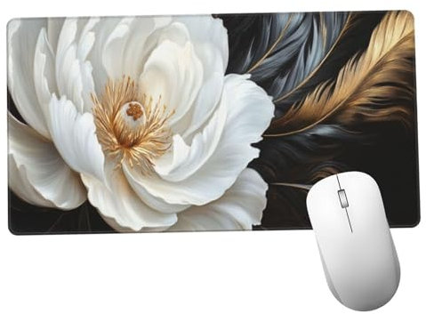 Blanco Alfombrilla Ratón 600x300x3mm Alfombrilla Raton XXL Grande con Base de Goma Antideslizante, Lavable, Accesorios Gaming Flor, Ordenador Gamer Regalos, Mouse Pad Gaming Mejora La Velocida Y1414