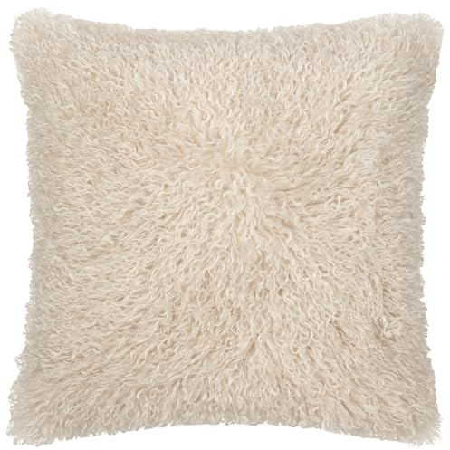 furn. Cuscino imbottito in poliestere Rowan - Cuscino decorativo in morbida pelliccia sintetica in stile mongolo con retro in velluto (naturale - 50x50cm)