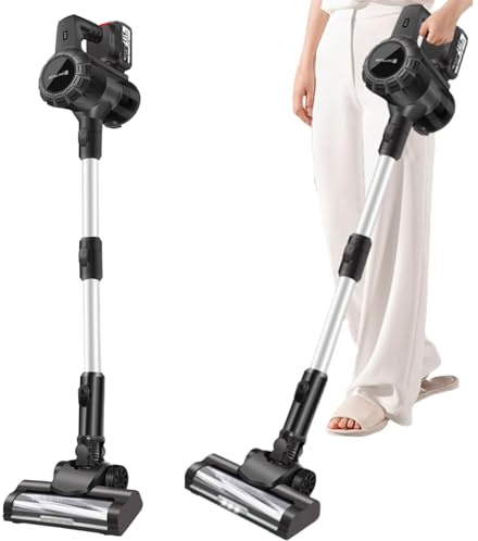 Cordless Stick Vacuum Cleaner with Headlight, 2x3000mAh Battery, Deep Cleans, Anti-Tangle, Low Noise Self-Standing Upright Vacuum Cleaner, Electric Brooms Powerful Lightweight Wet/Dry Vaccum Cleaners