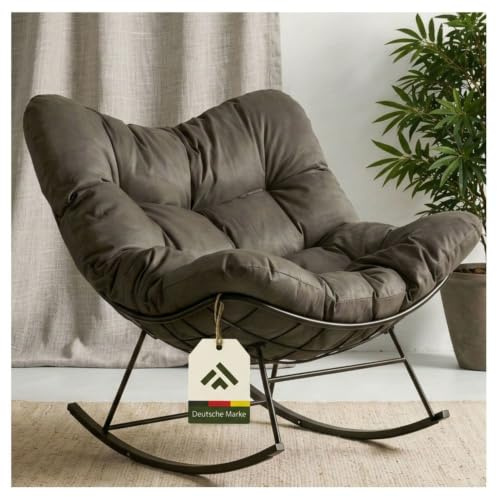 novaterra® Moderner Schaukelstuhl mit großem Komfort Kissen – ergonomischer Relax Schaukelstuhl hochwertig, gepolstert & ideal für den Garten, Lesen & Entspannen