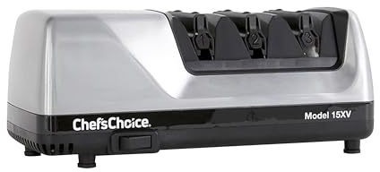 Chef'sChoice 15XV Professional Electric Knife Sharpener with Durable Metal Housing & 100-Percent Diamond Abrasives and Precision Angle Guides for Straight Edge and Serrated Knives, 3-Stage, Metallic