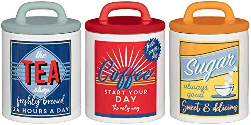 Retro Set 0f 3 Classic 50's Style Tea, Coffee & Sugar Ceramic Jars