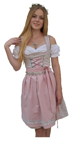Golden Trachten Robe Dirndl 3 pièces pour femme avec tablier et chemisier, 502GT, gris, 36