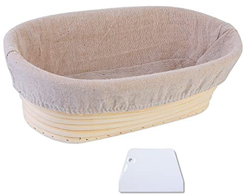 Litthing 1Pz Cesto ovale Banneton Casa Lievita Pagnotta Cesto da Lievitazione del Pane Banneton in Rattan Cestino di Fermentazione con Fodera in Lino e Raschietto per la Pasta Ovale (25cm*15cm*8cm)