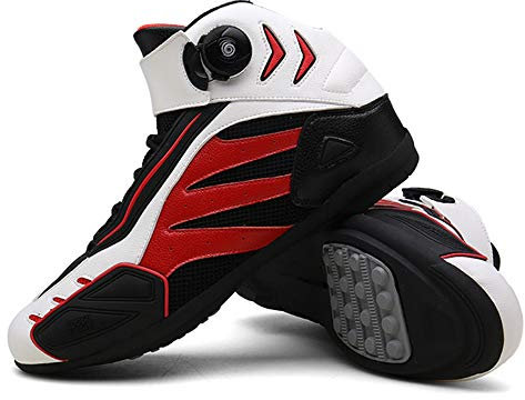 MRDEAR Motorradschuhe Herren, Motorrad Schuhe Kurze Ankle Boot mit Gangverstellung, Leichte Atmungsaktives Sneaker Sportschuhe Motocross Stiefel Turnschuhe Gepanzert, Rot Weiß (44 EU)