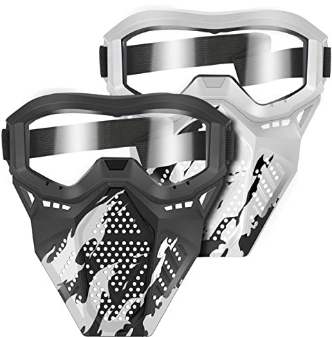 POKONBOY Upgraded 2 Pack Tactical Mask, Mask with Goggles Compatible with Nerf Rival, Apollo, Zeus, Khaos, Atlas, Artemis and N-Strike Elite Blasters (White & Black)