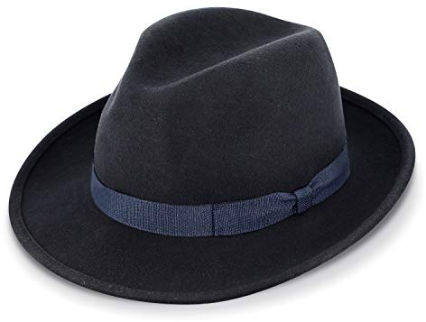 fiebig Fedora Cappello in Feltro di Lana | Bogart per Donne e Uomini | vestibilità Comoda in Estate e in Inverno | Cappello Classico Fatto in Italia (60-XL, Blu Marino)