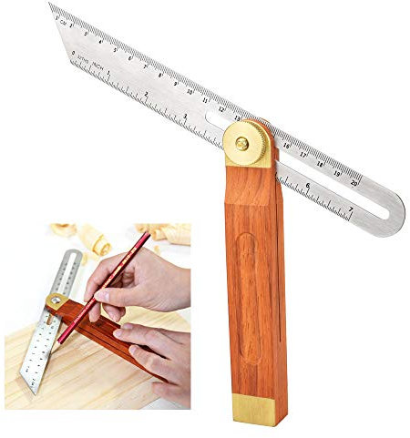 Favengo Falsa Escuadra Carpintero Herramienta de Medición Escuadra de Carpintero 9”/ 230 mm Cuadrados de Carpintería Bisel Deslizante Ajustable Herramienta para Medir, Gire 360 Grados, Mango de Madera