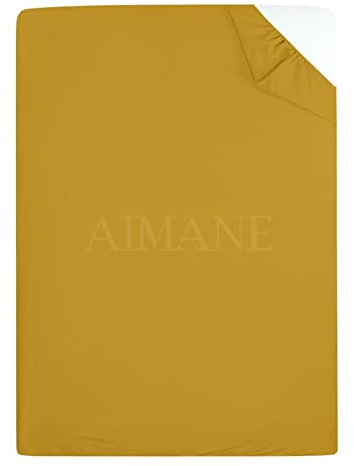 AIMANE® Single Fitted Sheet 90 x 190 CM Non Iron Percale Easy Care Poly Cotton Single Size Fitted Bed Sheet Perfect for Single Size Mattress Mustard
