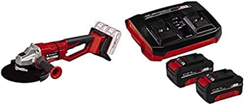 Einhell Professional Akku-Winkelschleifer AXXIO 36/230 Q Power X-Change (36 V, 230 mm Scheibendurchmesser, 70 mm Schnitttiefe, Quick-Fix-Nut, ohne Trennscheibe, inkl. 2x 4 Ah Akku und Twincharger)