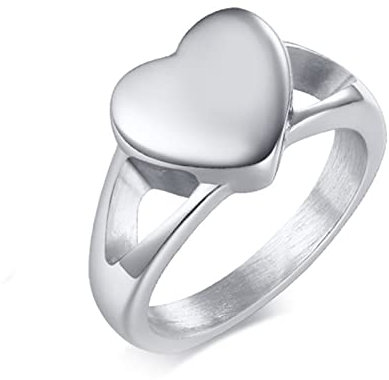 KnBoB Asche Ring, 11.5MM Edelstahl Damen Silber Urne Ring in Herz Poliert Urne Schmuck Größe 57 (18.1)
