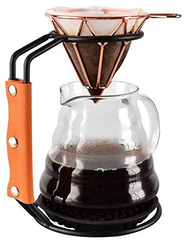 Vierta Sobre El Goteador De Café, Soporte Para Gotero De Hierro En Rack Con Estuche De Cuero Con Mango De Acero Inoxidable Soporte Para Filtro De Café Para El Hogar Cafetería